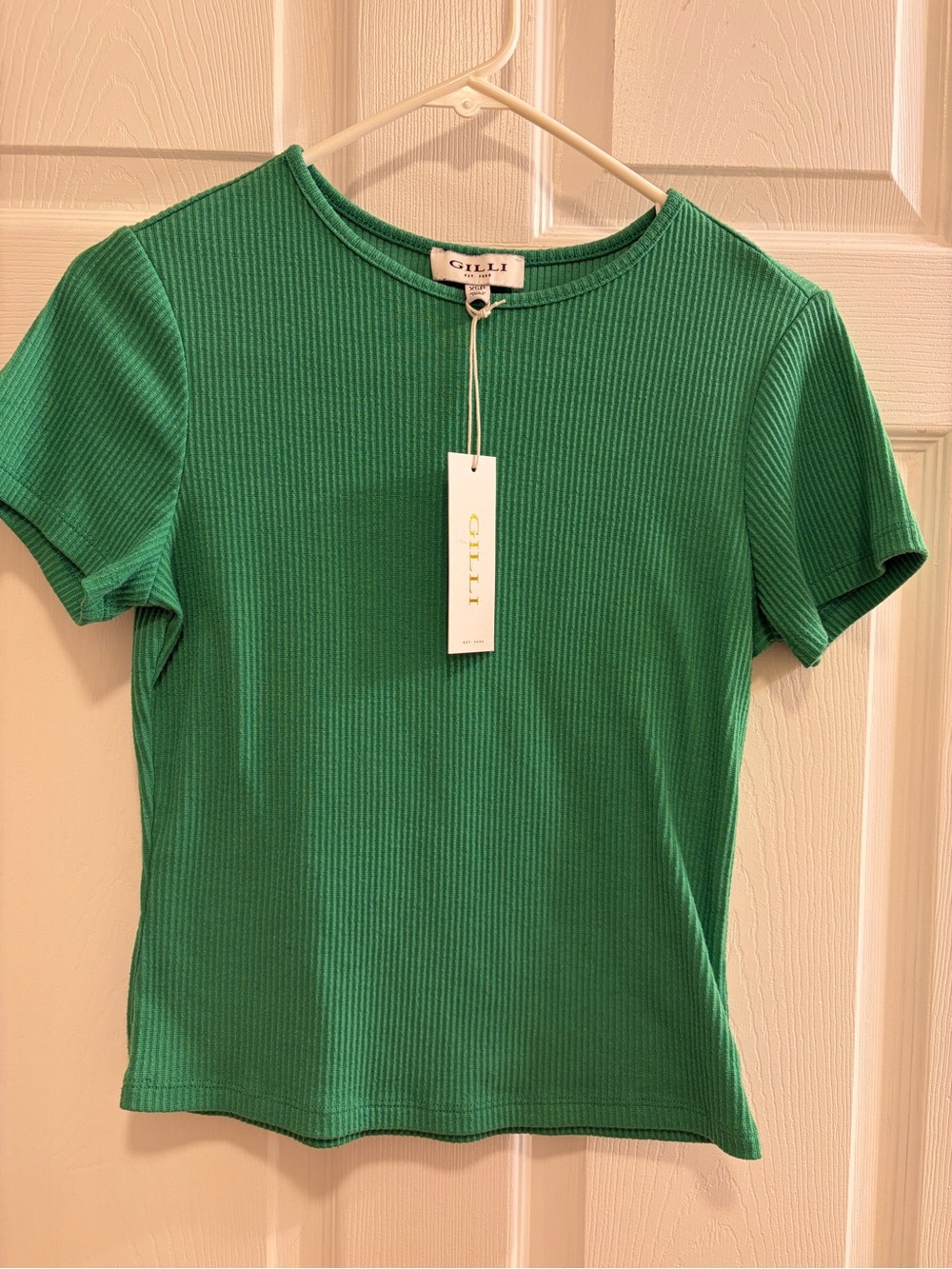 Gilli Ribbed Short Sleeve Top in Kelly Green